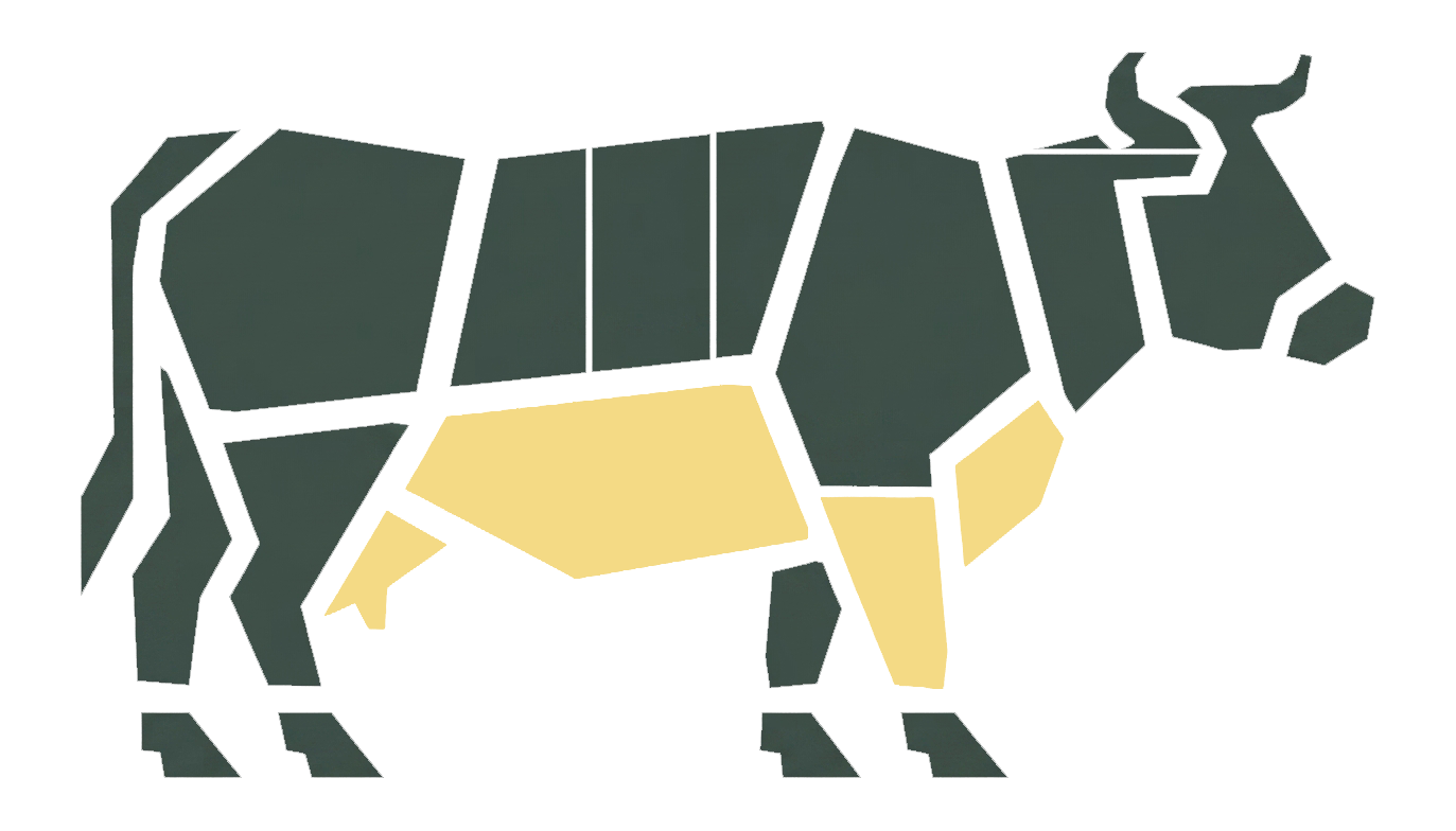 Brisket and Plate primal highlighted on a Black Angus beef carcass chart