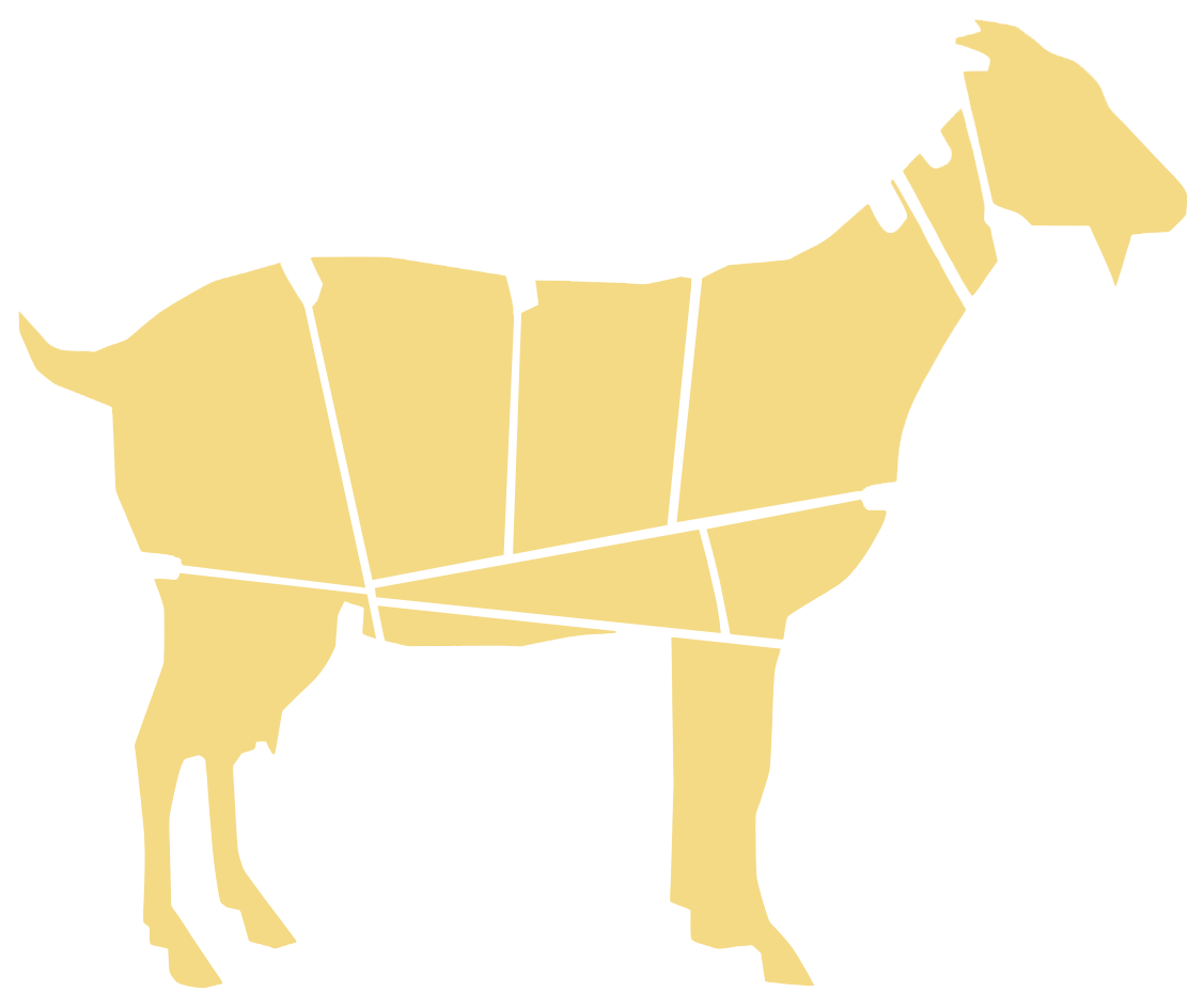 Whole and Ground primal highlighted on a goat and lamb carcass chart